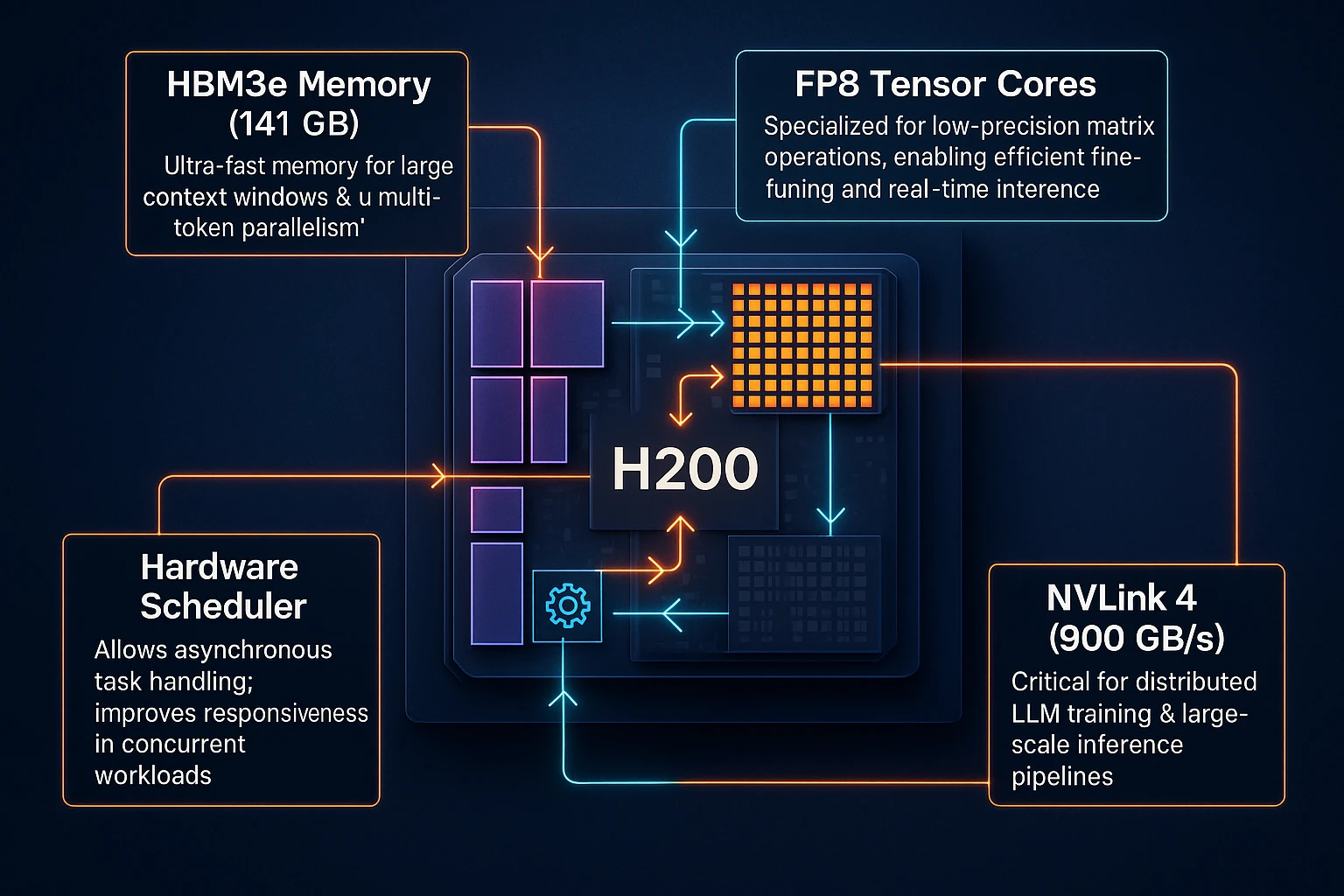 Detailed H200 Chip Diagram with Key Component Callouts