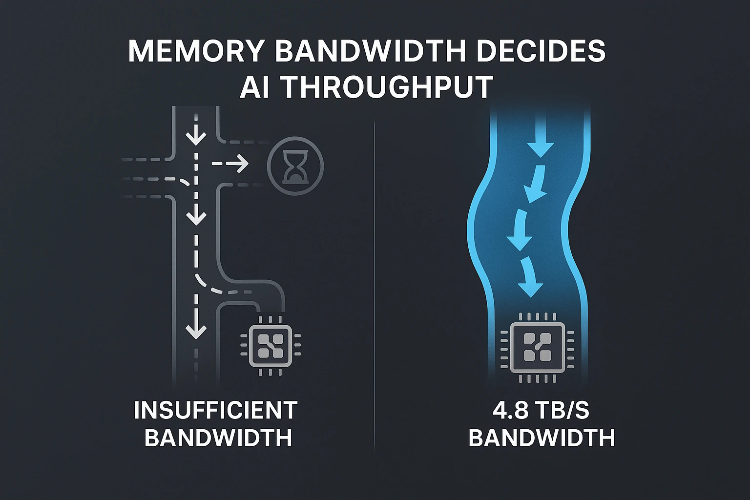 tailed diagram of NVIDIA H200 GPU highlighting its 141GB HBM3e memory stacks, crucial for 4.8 TB/s bandwidth