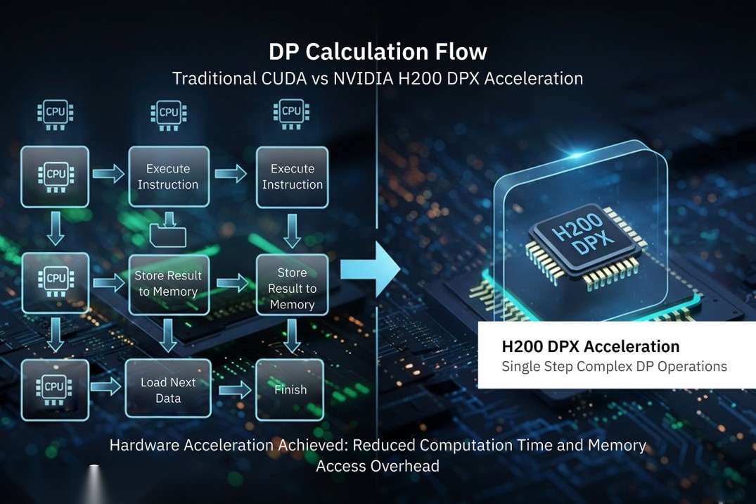 Infographic: H200 HBM3e wide channel contrasts H100 HBM3 narrow channel, enabling larger DP data flow 